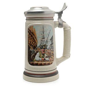 Vintage Shipbuilder Beer Stein 1987 Brazil Ceramic Metal Mug Avon Collectable